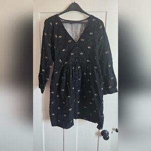 Madewell Corduroy Black Floral Long Sleeve Dress